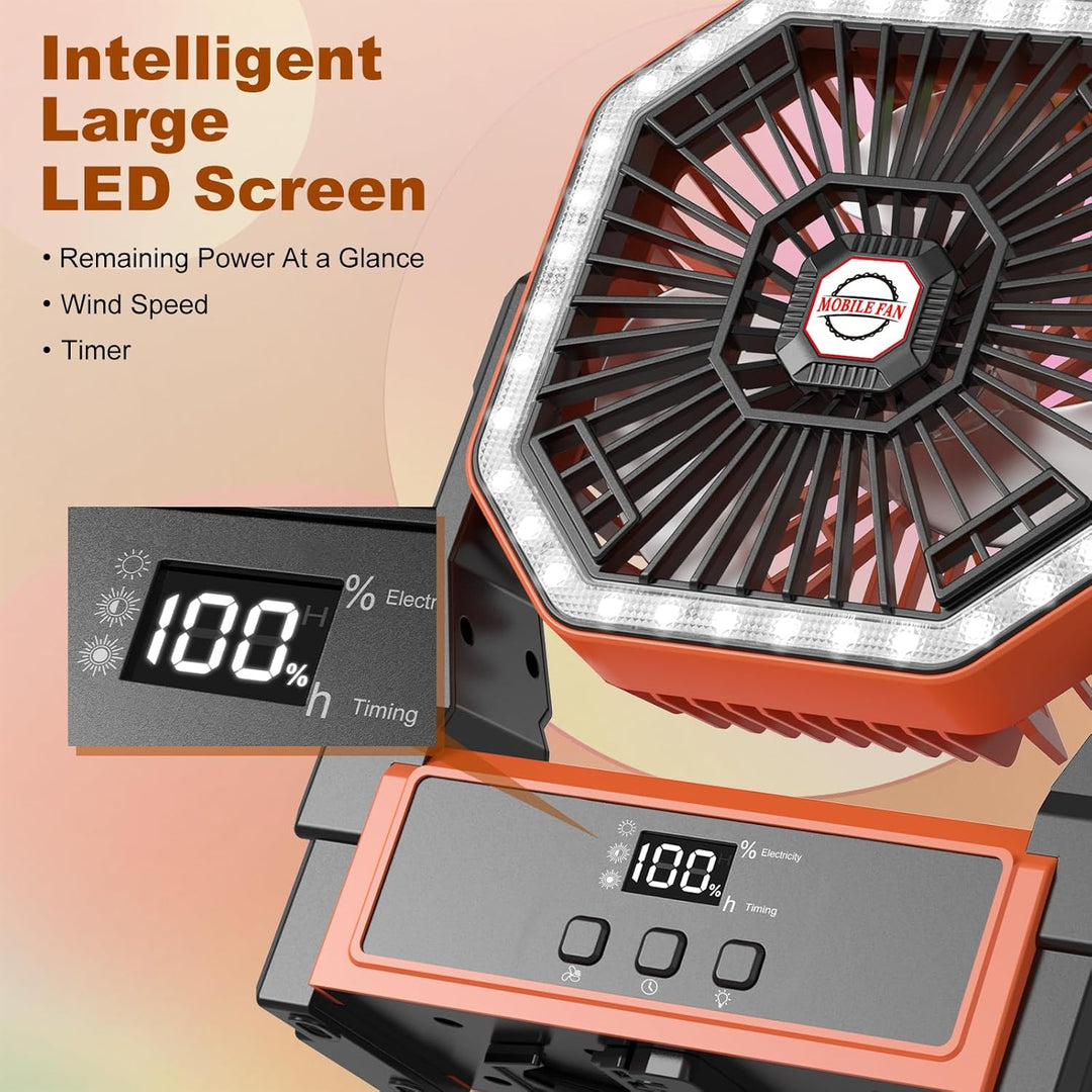 Solar Camping Ventilator mit 10W Solarpanel & Licht, Ventilator Akku 10000mAh,4-Gang USB Tischventil