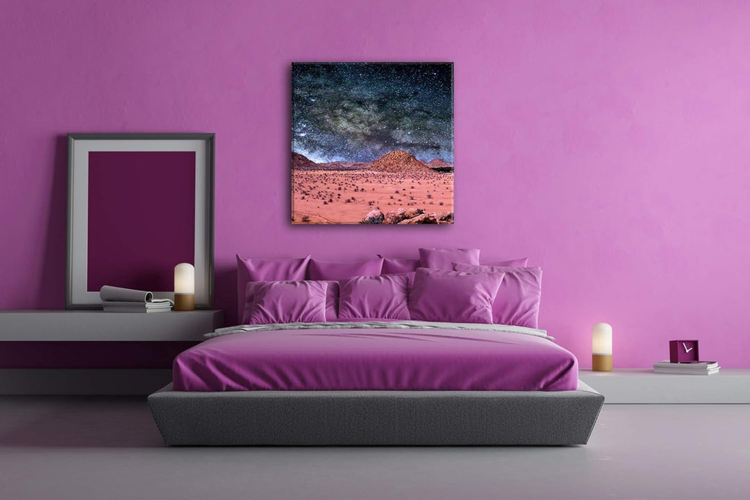 deyoli Afrikalandschaft unter Sternen Format: 70x70 als Leinwand, Motiv fertig gerahmt auf Echtholzr