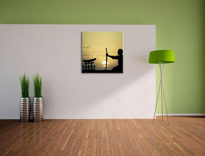 Pixxprint Alter Samurai-Meister vor Horizont, Format: 70x70 auf Leinwand, 70x70