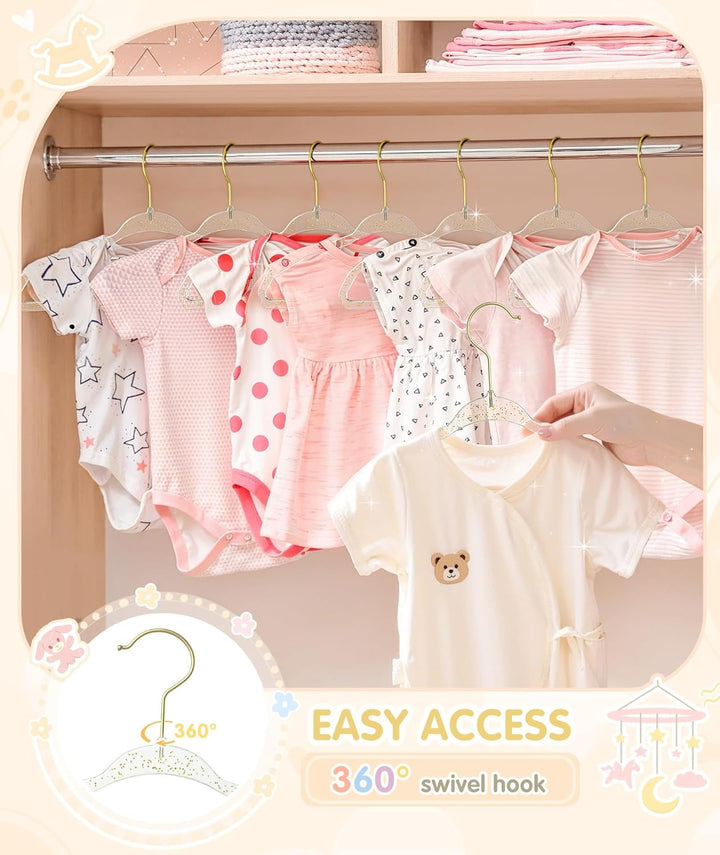 Kleiderbügel Kinder, Kinderkleiderbügel Transparent mit Kleine Pailletten, 20 Stück Schön Baby Kleid