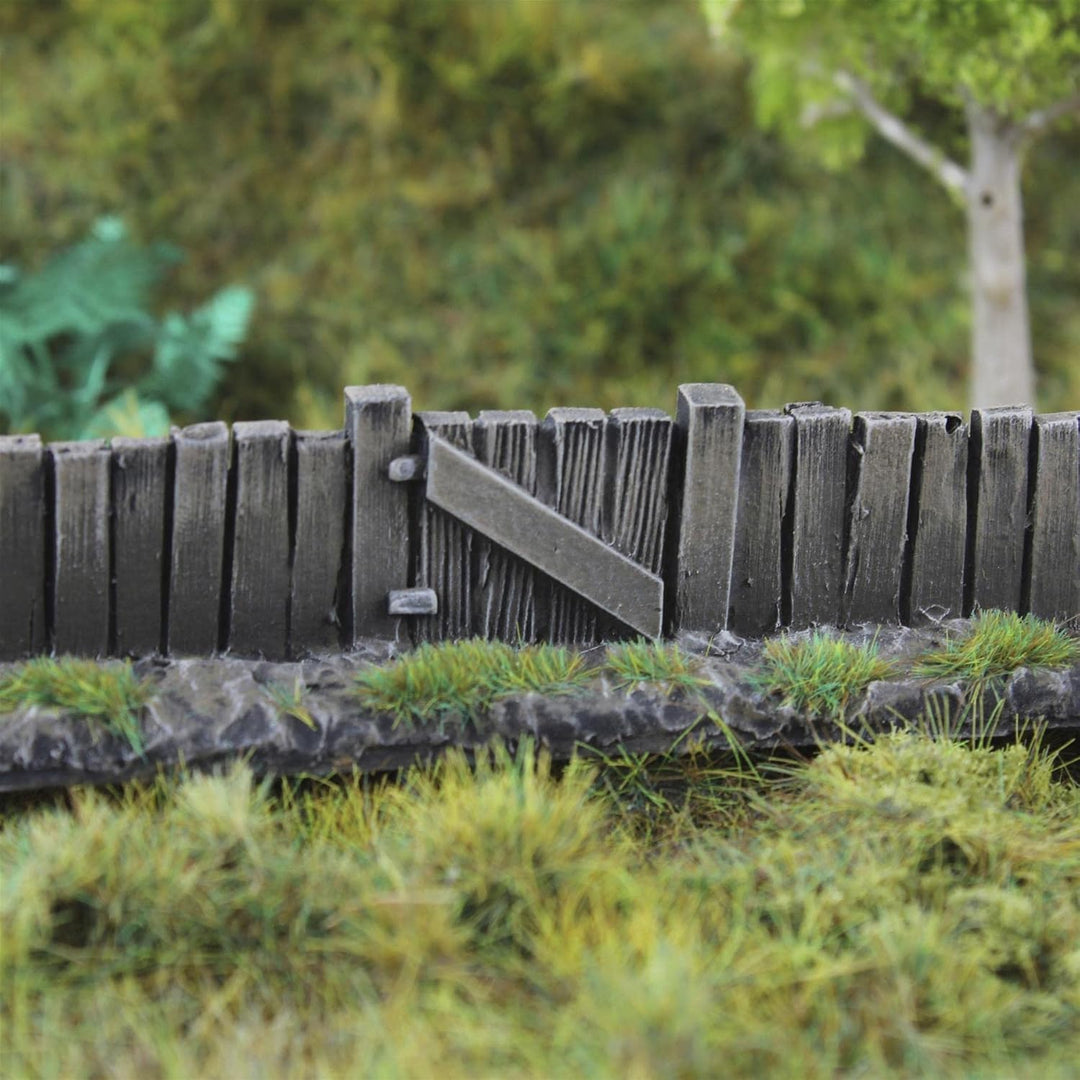 War World Gaming | Holz-Zaun &amp; Tor | Bemalt &amp; Beflockt x 3 | 20-28 mm Tabletop Gelände Modellbau Lan