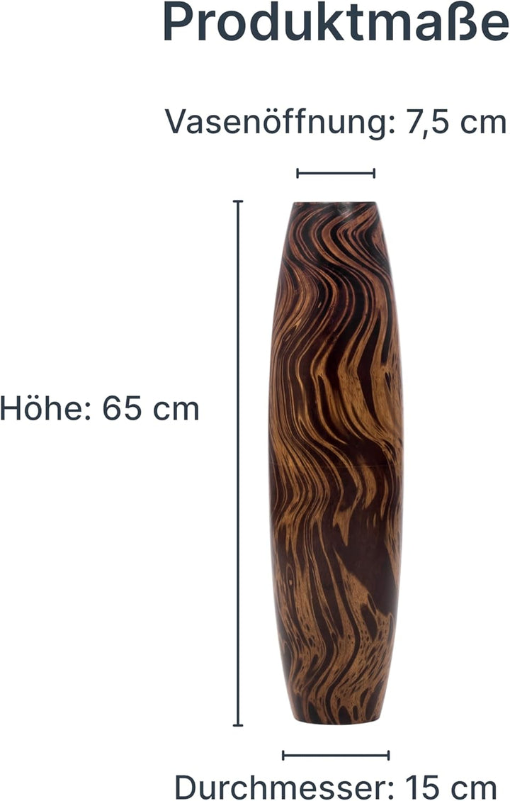 Leewadee Grosse Bodenvase für Dekozweige hohe Standvase Design Holzvase, Holz, 70 cm, Braun Hellbrau