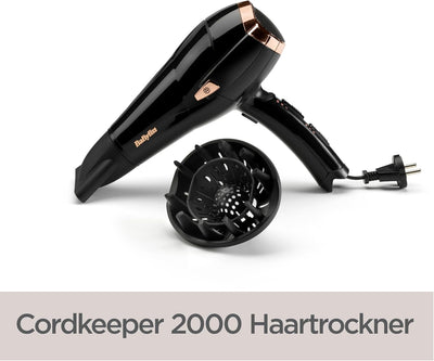 BaByliss Cordkeeper 2000 Ionic-Haartrockner D373E, einzigartige Kabeleinzugsfunktion Im Griff, 2000