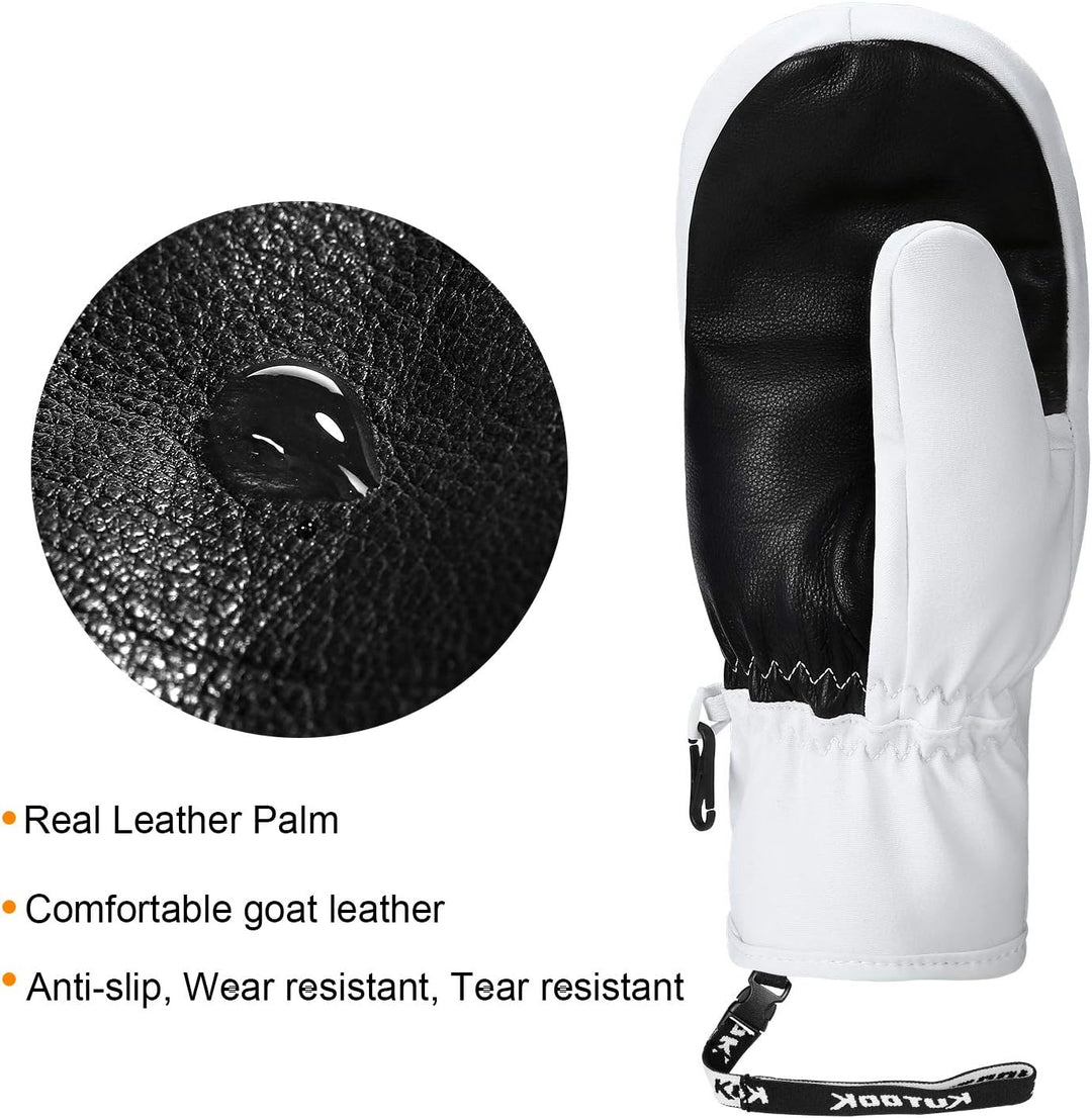 KUTOOK Skihandschuhe Ziegenleder Fäustlinge Wasserdicht Warm Winter Snowboard Handschuhe Winddicht W