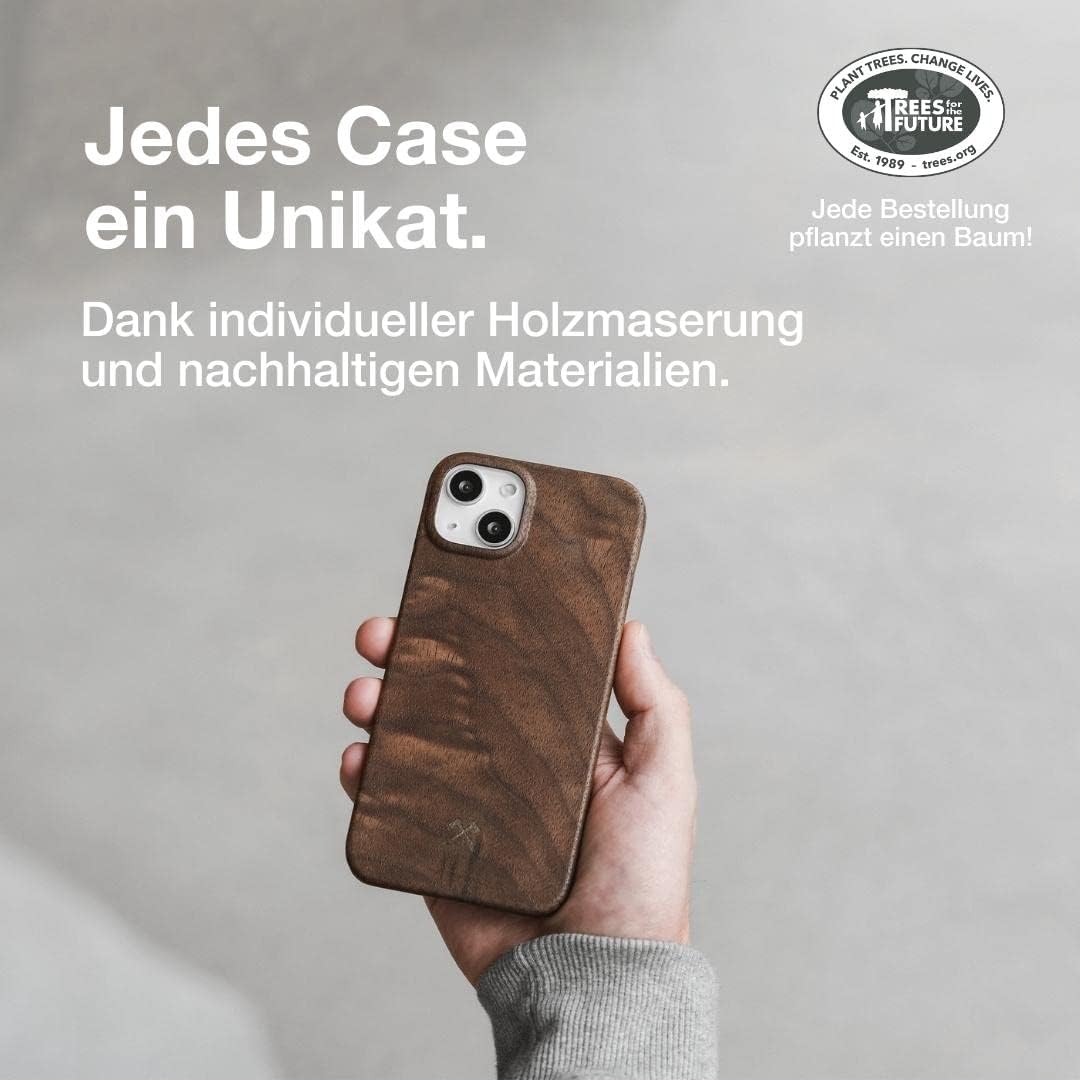Woodcessories - Handyhülle kompatibel mit iPhone 14 Plus Hülle Holz, Echtholz - EcoSlim Case (Walnus
