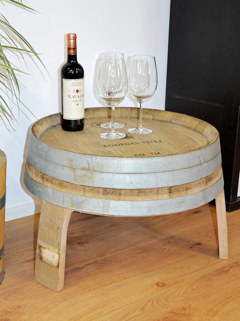 Beistelltisch, Wohnzimmertisch, Kleiner Tisch aus halbem Weinfass - Höhe 40cm, Durchmesser Oben ca.