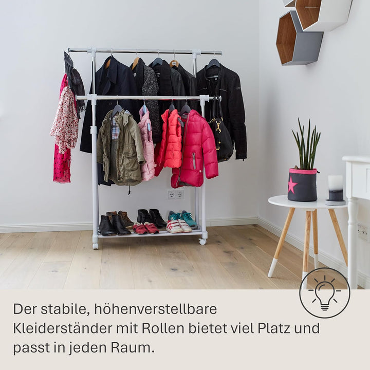 LOVE IT STORE IT Kleiderständer auf Rollen - Doppelte höhenverstellbare Kleiderstange - Stabil und s