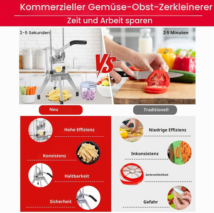 Kartoffelschneider Pommesschneider Professionell mit 6-Keil und 6mm, 9mm und 13mm Edelstahl-Klingen
