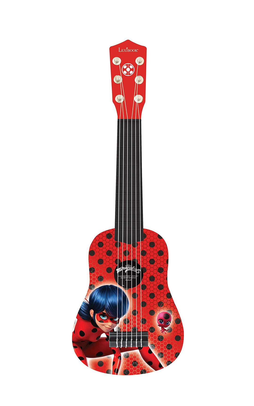 Lexibook K200MI Miraculous: Tales of Ladybug & Cat Noir erste Akustikgitarre aus Holz, 6 Nylonsaiten