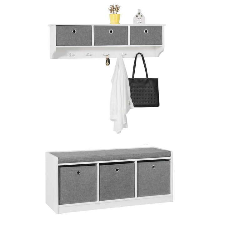 SoBuy Wandgarderobe-Set Flurset Flurmöbel Schuhbank mit Sitzfläche Flurgarderobe FSR65-DG+FRG282-W