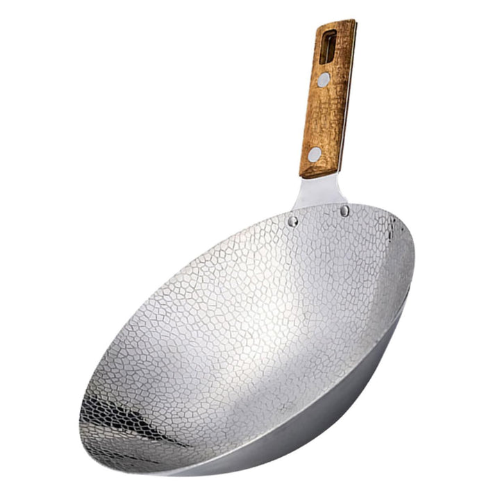 Veemoon Edelstahl Wokpfanne 24cm mit Holzgriff Unbeschichtet Induktionsgeeignet für Gasherd und Küch