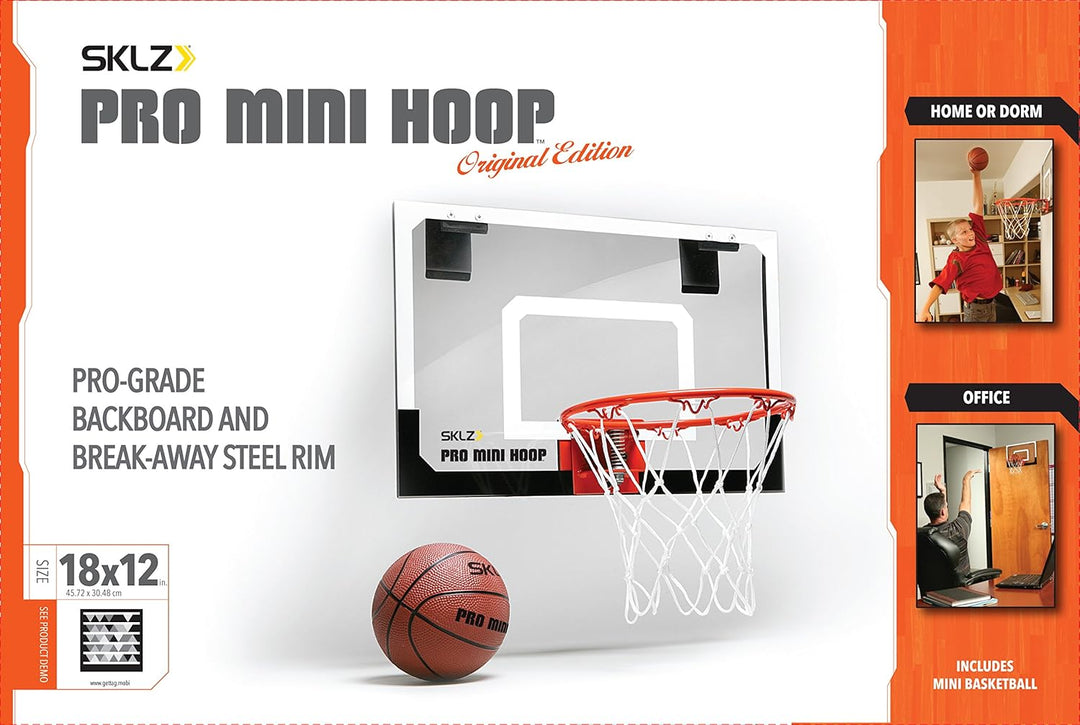 SKLZ Unisex Glow in The Dark Mini Basketball Hoop, White/Black, Standard (18" x 12")