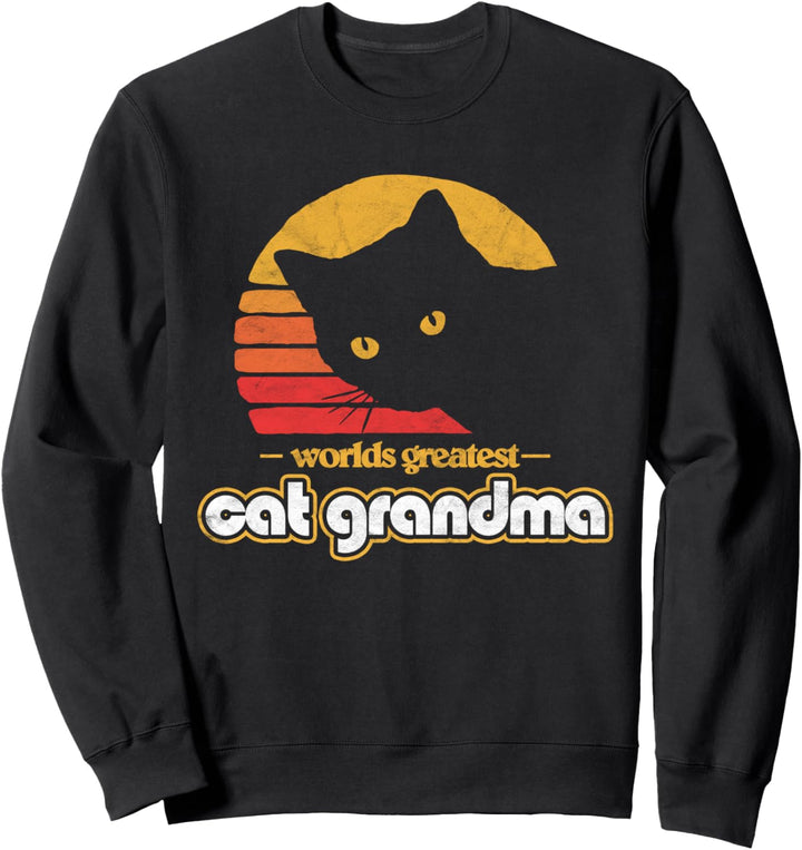 Cat Grandma Vintage Eighties Style Cat Retro Distressed Sweatshirt