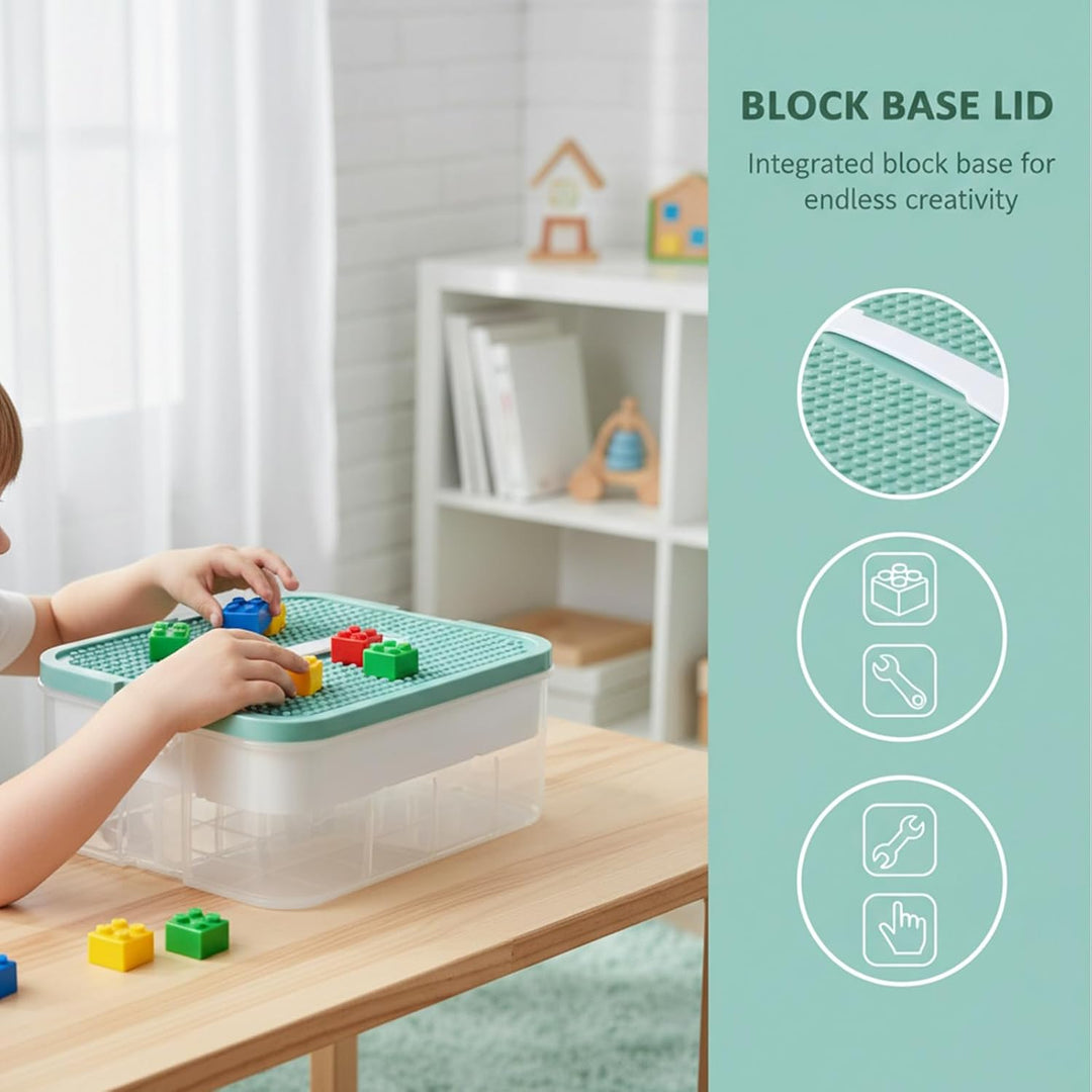 Aufbewahrungsboxen mit Deckel für Lego, Bausteine Boxen Aufbewahrung Spielzeugkiste mit Gebäude Grun