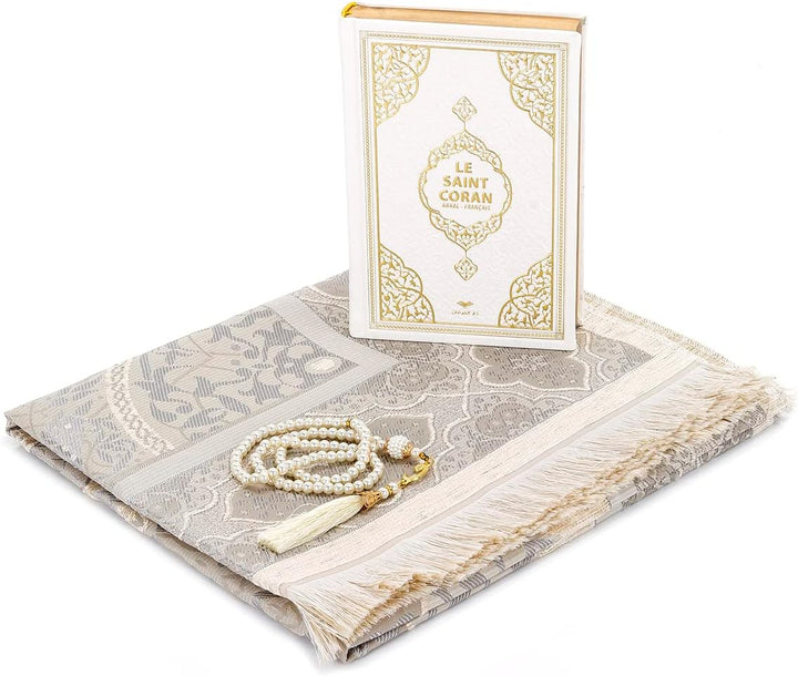 ihvan online Gebet Geschenkbox für Hadsch und Umrah, Gebetsteppich, Perlen, Koran mit französischer