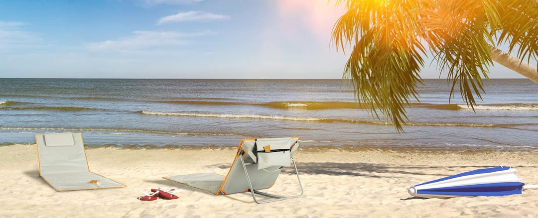 Stagecaptain Beachmatte “Layla” 2X Set - Gepolsterte Strandmatten mit Kopfkissen - Verstellbare Rück