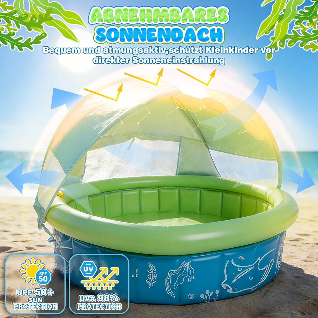 4-in-1 Pop Up Baby Planschbecken, Strandmuschel Baby mit Wasserstrahlen, Babypool Bällepool mit UV S