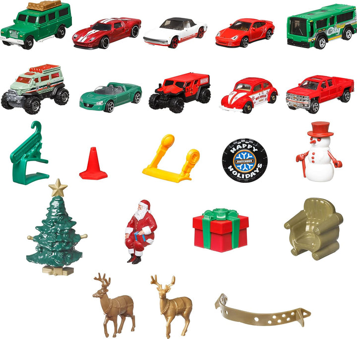 Matchbox-Autos, Adventskalender, 24 Überraschungen hinter den einzelnen Türchen, 10 Die-Cast-Spielze