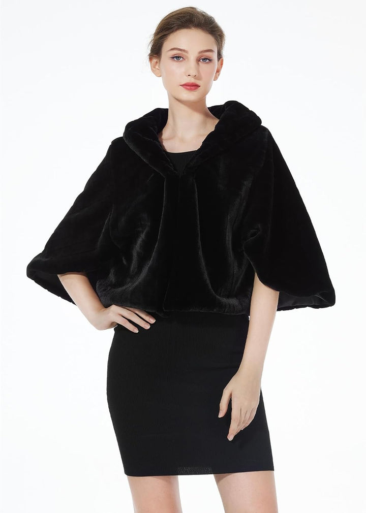 BEAUTELICATE Kunstpelz Bolero Schal Stola Pelz Cape Damen Braut Elfenbein Brautschal Brautjacke fur