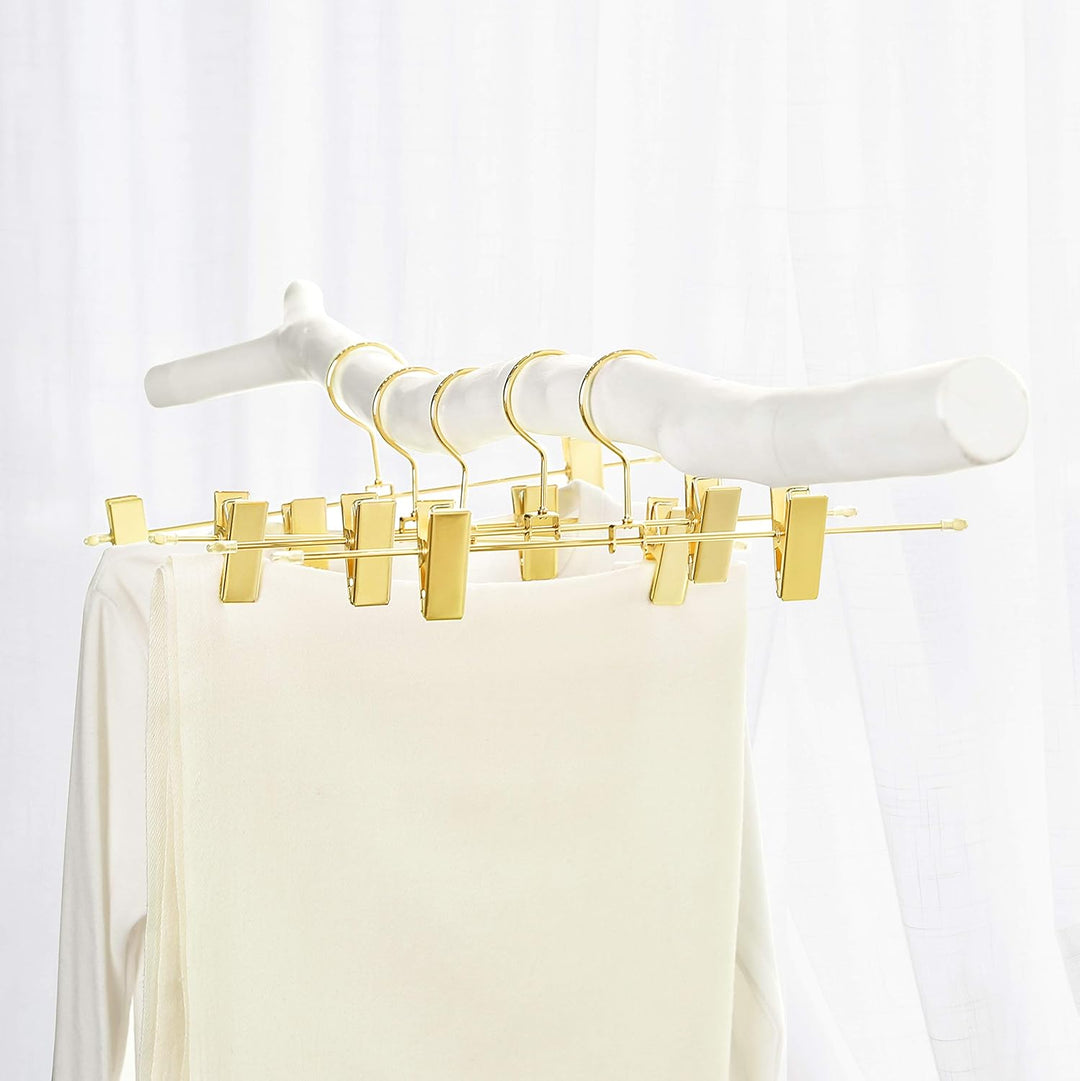 SONGMICS Hosenbügel aus Metall, 10 Stück, Kleiderbügel, 31 cm, mit 2 rutschfesten Clips, für Röcke,