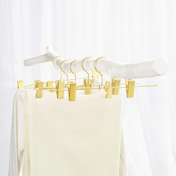 SONGMICS Hosenbügel aus Metall, 10 Stück, Kleiderbügel, 31 cm, mit 2 rutschfesten Clips, für Röcke,