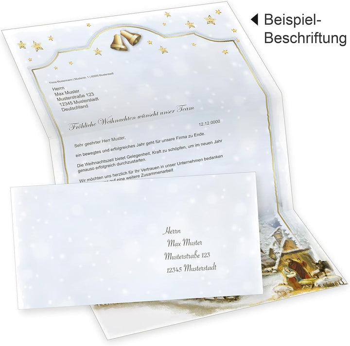 Weihnachtsdorf 25 Sets Christliches Weihnachtsbriefpapier mit Umschläge ohne Fenster Briefpapier Wei