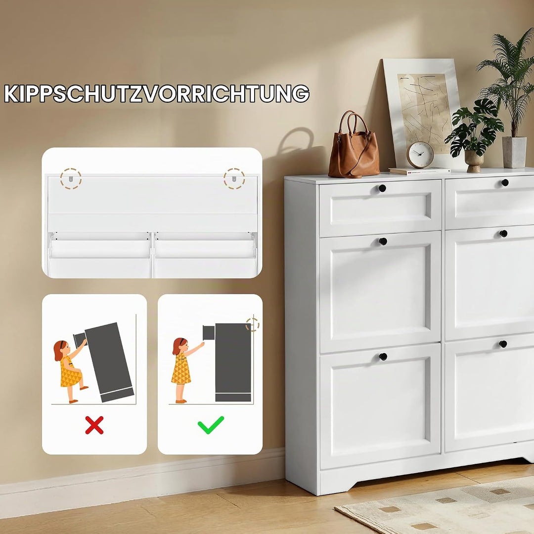 Xbro Schuhschrank mit Schublade und 4 Klappen, Schuhkipper Schmal, Schuhregal für 20–24 Paar Schuhe,