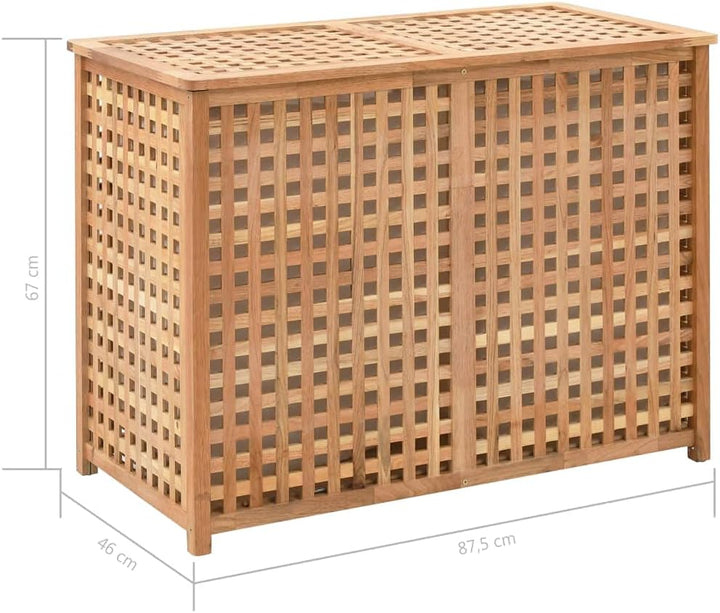 vidaXL Walnussholz Massiv Wäschekorb 2 Staufächer Wäschesammler Wäschebox Wäschetonne Wäschetruhe Wä