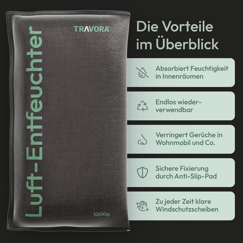 TRAVORA Luftentfeuchter Kissen 2x 1 kg mit Anti-Rutsch Pad - Entfeuchter - wiederverwendbar - Auto I