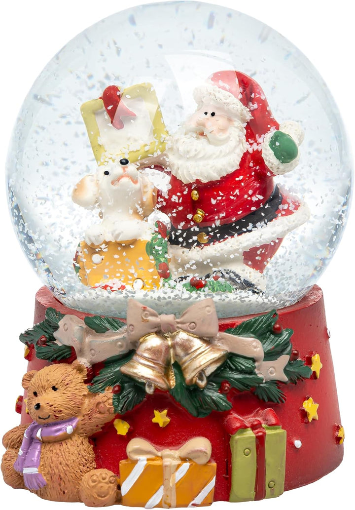 SIKORA SK32 Mittelgrosse Glas Deko Schneekugel Weihnachtsmann mit Hund Weihnachtsdeko D:65mm, Weihna