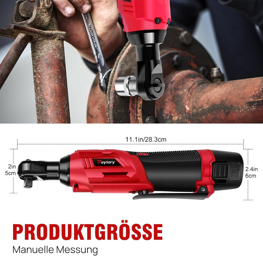 12V Akku Ratschenschlüsse 3/8 Zoll, 40Nm Elektrischer Ratschenschlüssel 2 x 1500mAh Akku, 7 Steckdos