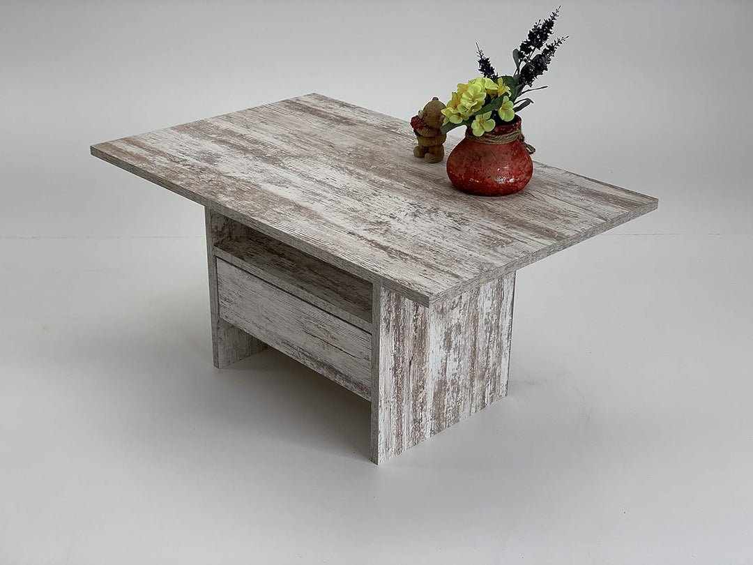 Möbel SD Couchtisch mit Schublade Wohnzimmertisch Kaffeetisch Celine Canyon White Pine