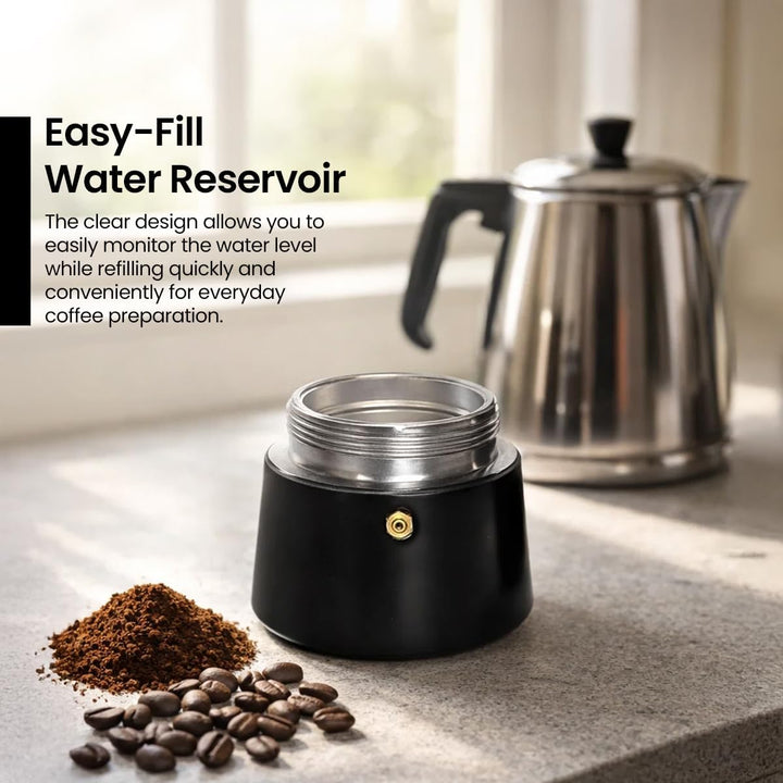 ROYAL SWISS® Edelstahl Mokkakanne 4 Tassen – Espressokocher Induktion | Italienischer Kaffeekocher |