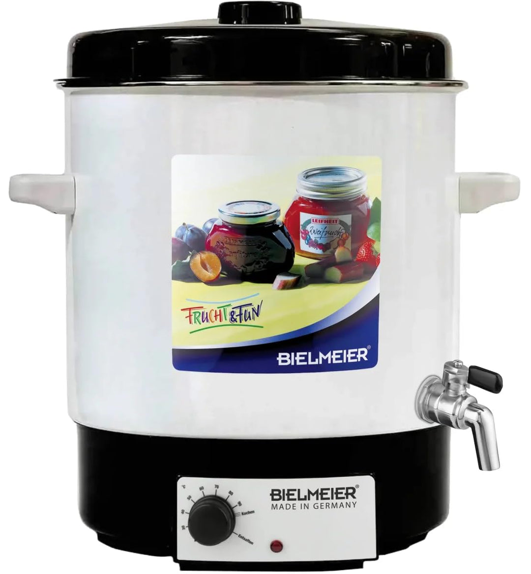 BIELMEIER Einkochautomat Emaille 29 Liter 2000W Auslaufhahn Edelstahl 3/8 Zoll, Einkochen Einwecken