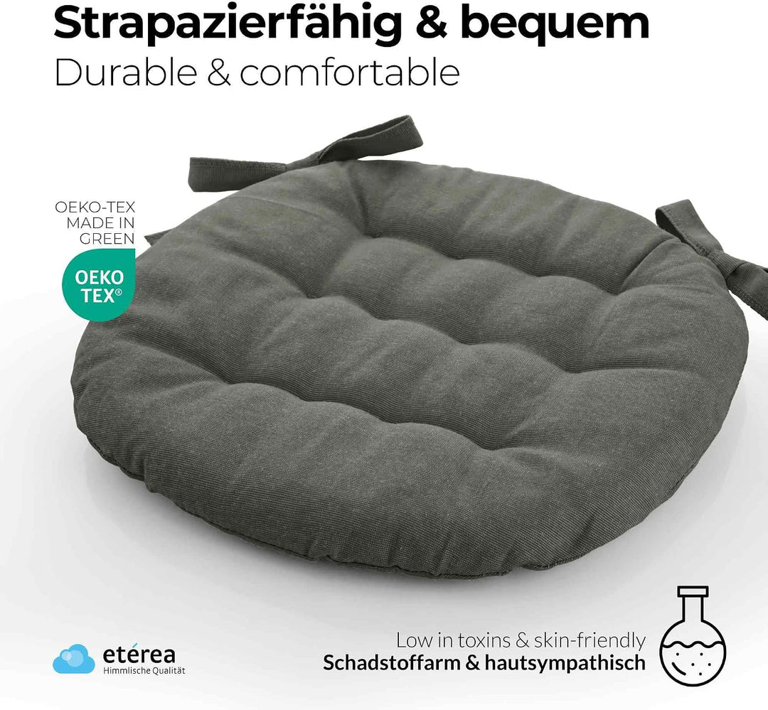 etérea Sitzkissen Basic Rund 38x38 cm 2er Set Grau – Outdoor Bänder Grau 2 Stück - 38x38 cm, Grau 2