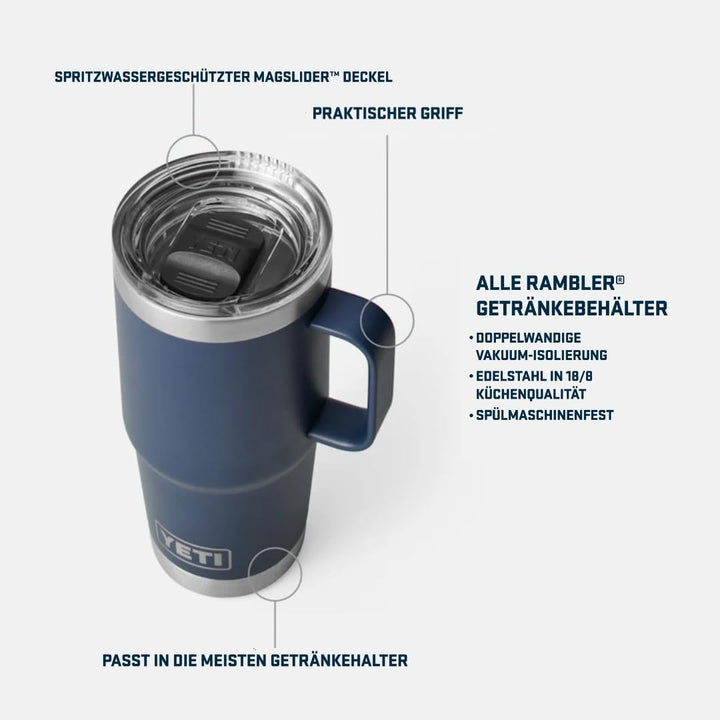 YETI Rambler Reisebecher Mit Stronghold Deckel, Black, 20 oz (591 ml), Black