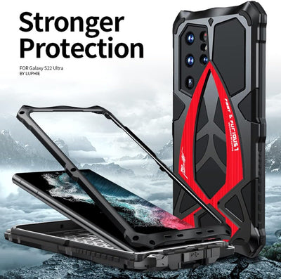 CeeEee Handyhülle für Galaxy S22 Ultra 5G Metall Case Samsung Silikon Stossfeste Hülle Rugged Unzerb