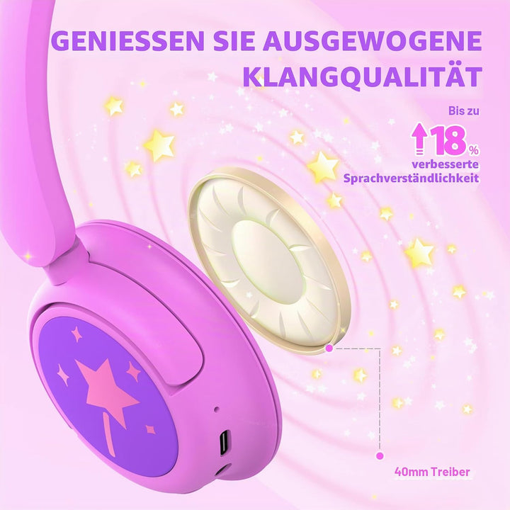 iClever BTH22 Kinder-Bluetooth-Kopfhörer, 60H Spielzeit, 74/85 dBA sichere Lautstärke, Bluetooth 5.4