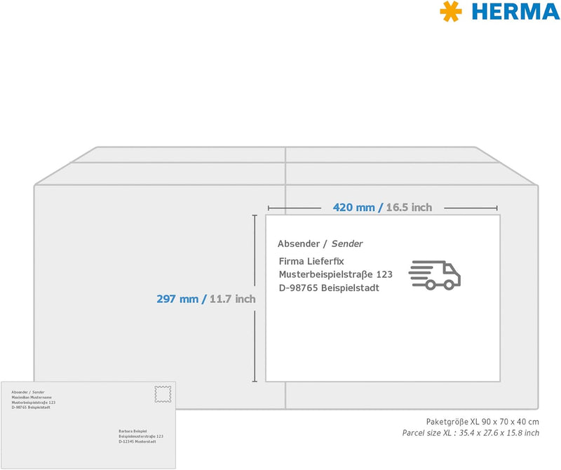 HERMA 8692 Universal Etiketten, 100 Blatt, 297 x 420 mm, 1 Stück pro A3 Bogen, 100 Aufkleber, selbst