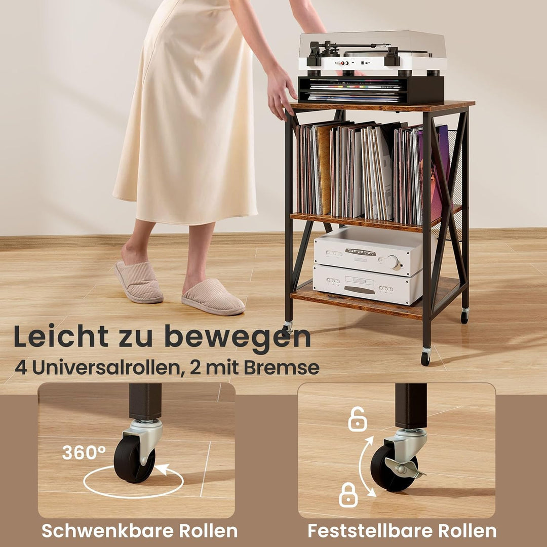 GOPLUS Plattenspieler Ständer, Schallplattenständer mit Ladestation & Rollen, Vinyl-Schallplattenspi