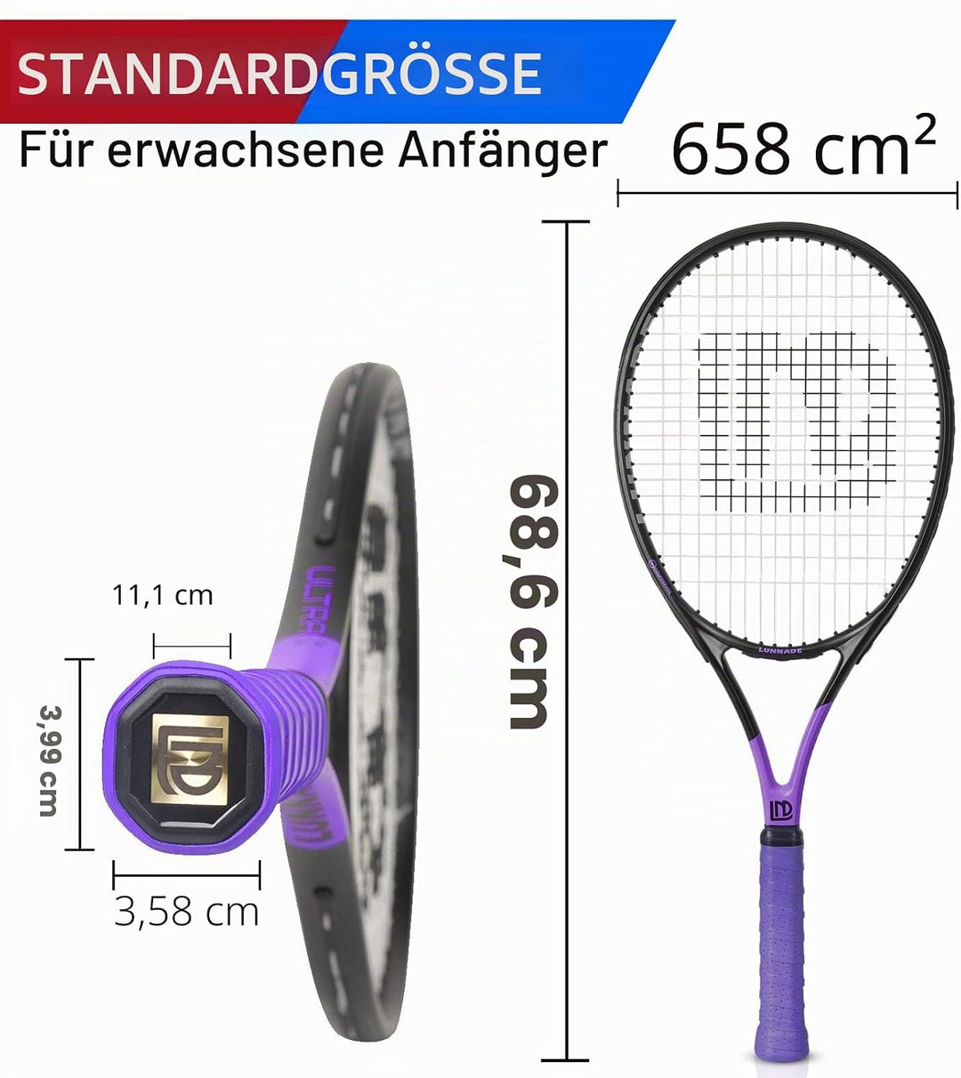 LUNNADE Tennisschläger für Erwachsene, 27 Zoll Leicht Tennisschläger mit Hülle, Geeignet für Damen H