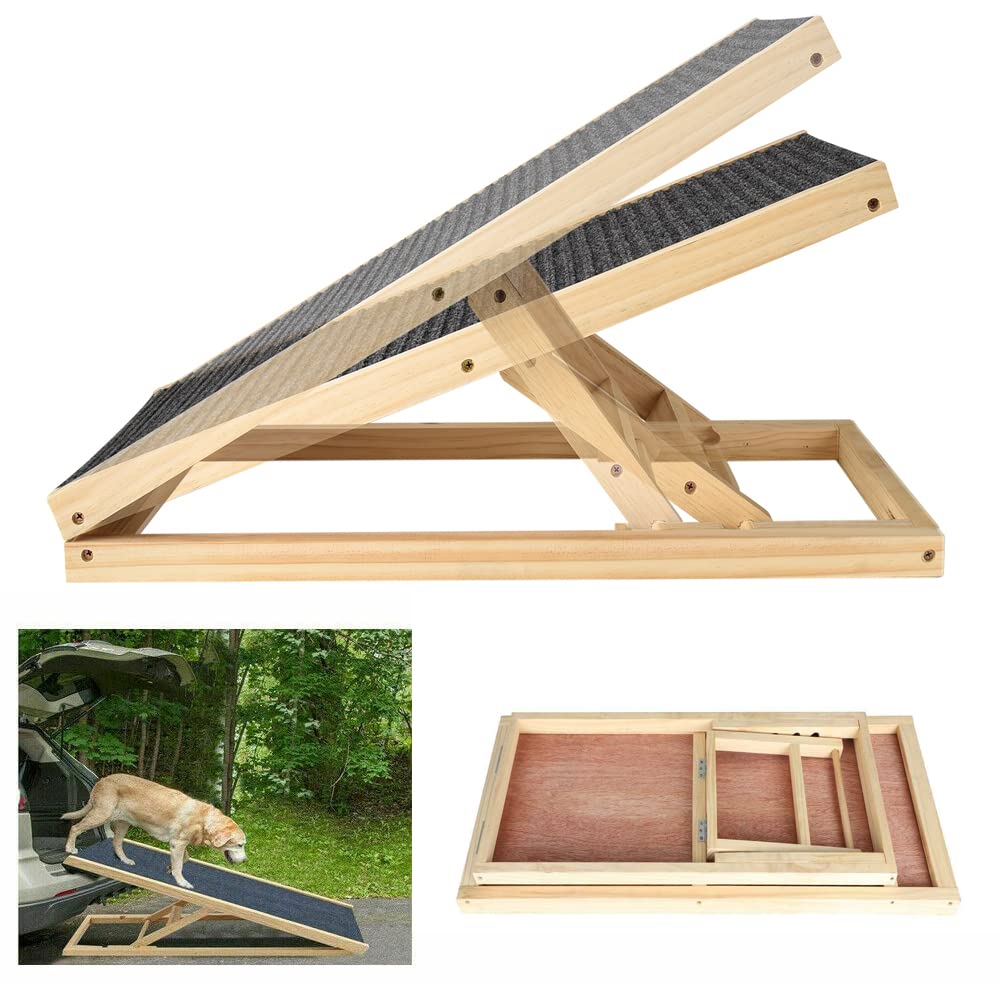 Haustierrampe mit Rutschfestem Teppich, Höhenverstellbare Hunderampe Sofa und Bett, Haustierleiter,