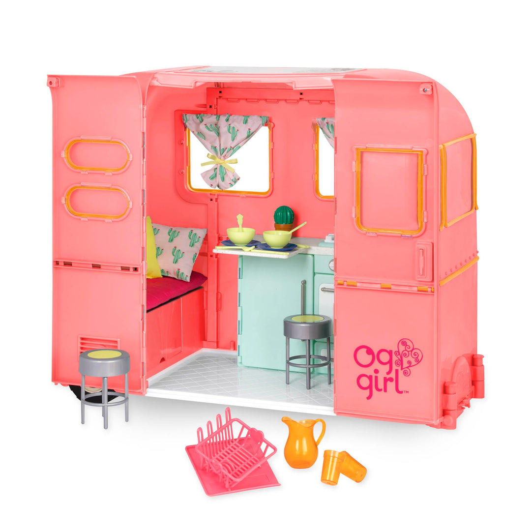 Our Generation – R.V. Seeing You Camper (Rosa) – Camping-Anhänger – Küche & Kochzubehör – 46 cm-Pupp
