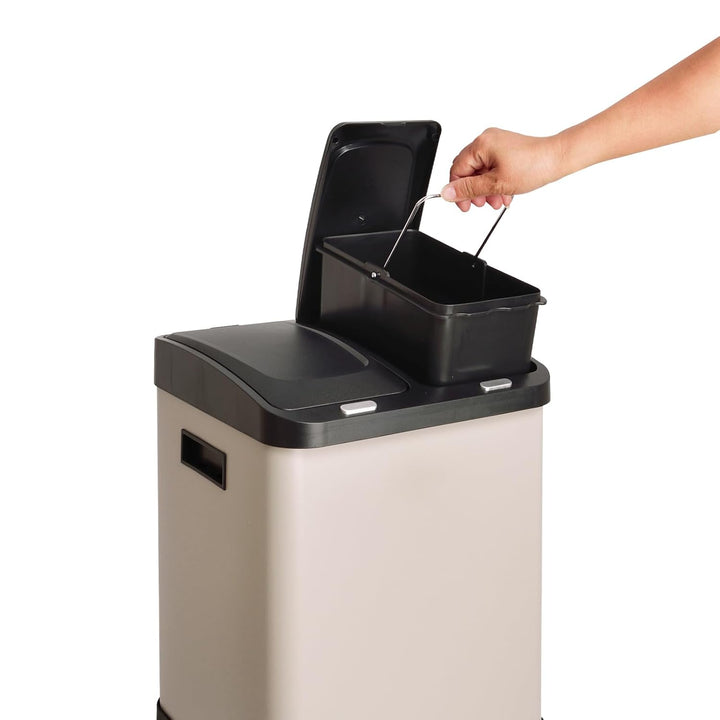 SVITA 3XCOMBO32 Mülleimer Treteimer Abfalleimer Mülltrennung mit Schubfächern Taupe Beige (32 Liter