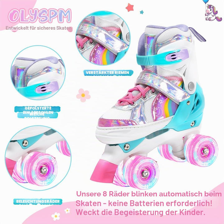 OLYSPM Rollschuhe Kinder Rollschuhe Verstellbar Rollschuhe Damen,LED Rollschuhe und 4 Grössen verste