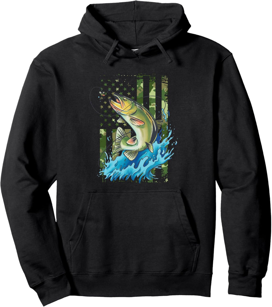 Angelrute für Fischjagd, US-Flagge, Patriot Pullover Hoodie