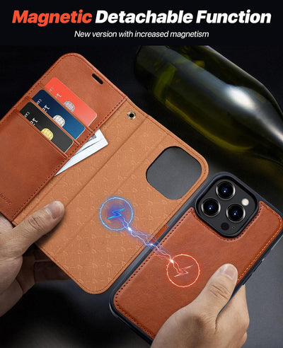 OCASE iPhone 15 Pro Max Hülle(2in1) Leder Stossfestes Case [Abnehmbare magnetische Hülle] [Kabellose