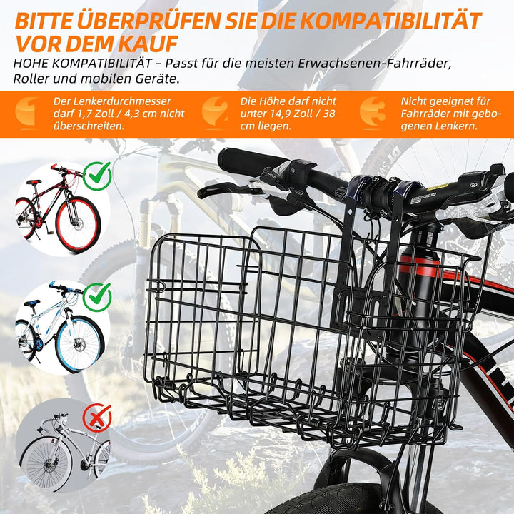 Fahrradkorb. Unisex-Fahrradkorb für vorne, abnehmbar, grosses Fassungsvermögen, geeignet für E-Bikes