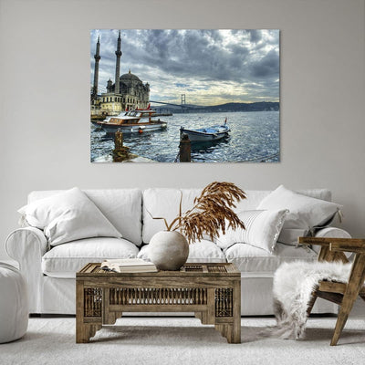 Bilder auf Leinwand 100x70cm Leinwandbild Architektur asien boot brücke Gross Wanddeko Bild Schlafzi