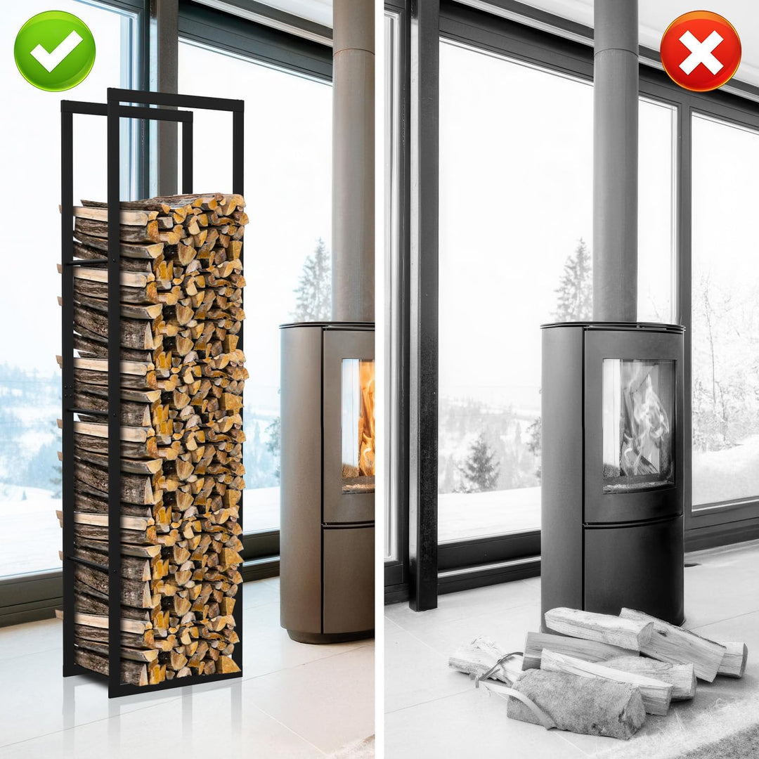 Ikodm kaminholzregal Innen und Aussen, Metall Brennholzregal aussen 40 x 25 x 150CM, Holzstapelhilfe